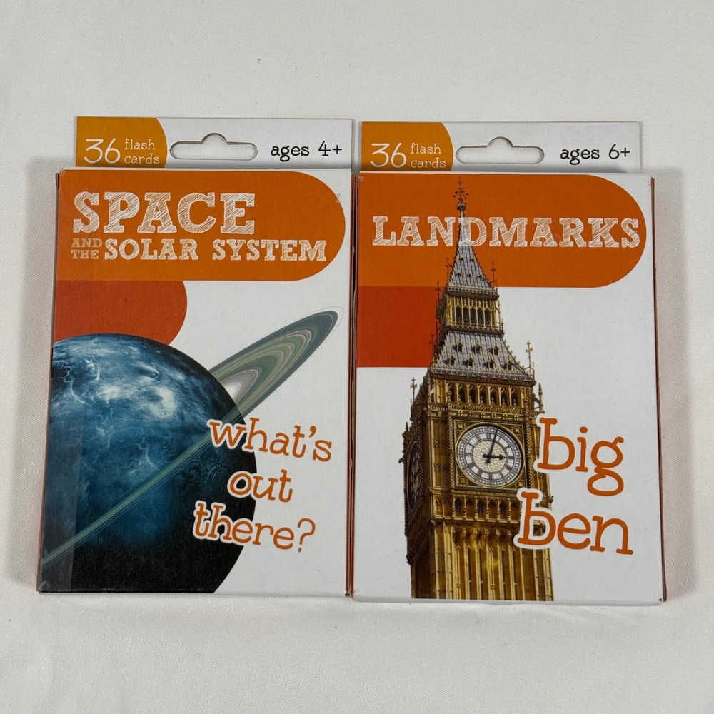 Bendon Flash Cards Kids Orange Space and Landmarks Educational 2 Pack
